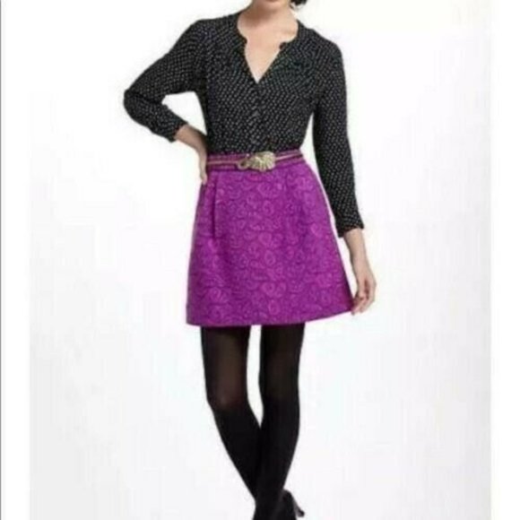 Anthropologie Dresses & Skirts - Anthropologie HD in Paris Womens 10 Purple Black Brocade Mini Skirt Print Pocket